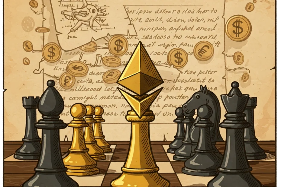 tabuleiro de xadrez com o ethereum como rei