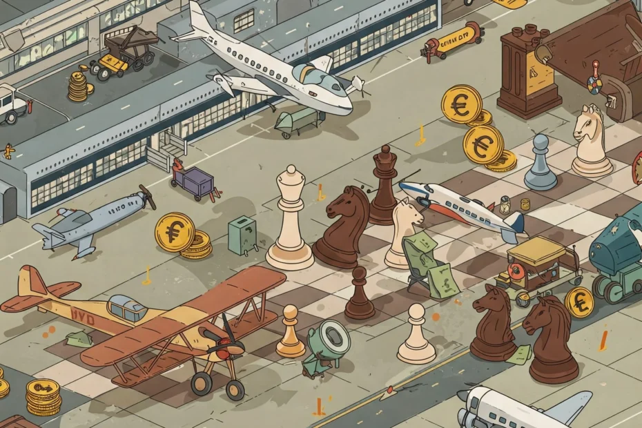 Imagem de um aeroporto com varios avioes da gol