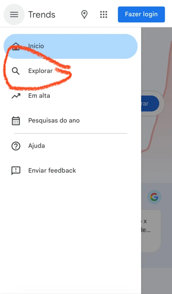 google trends mostrando lupa do explorar