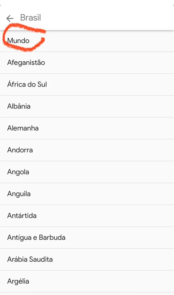 google trends mostrando paises