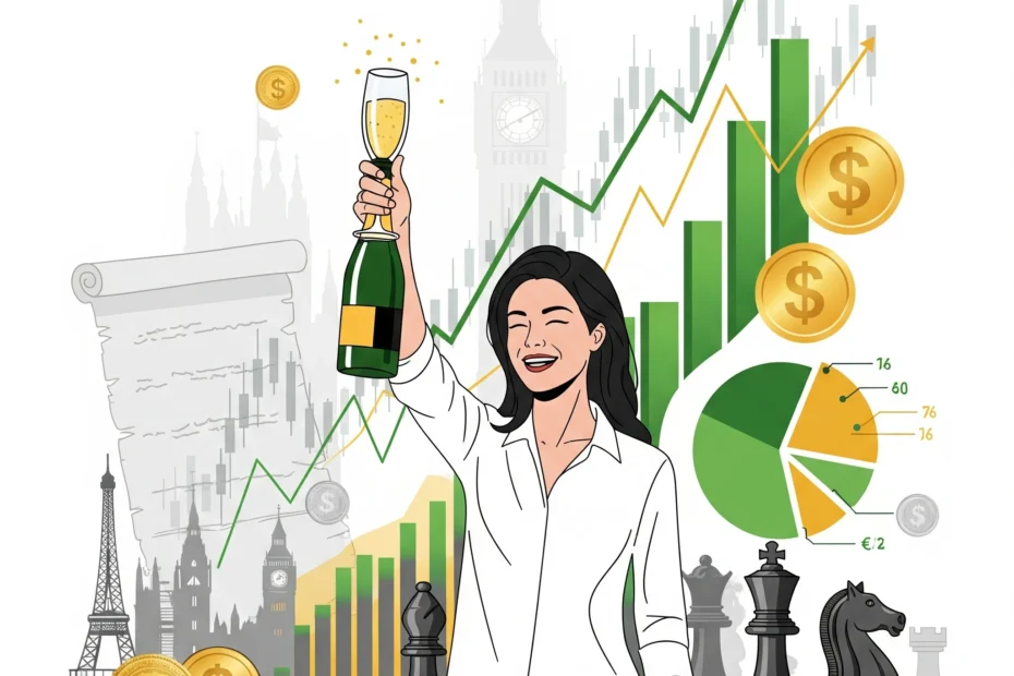 mulher comemorando com champagne