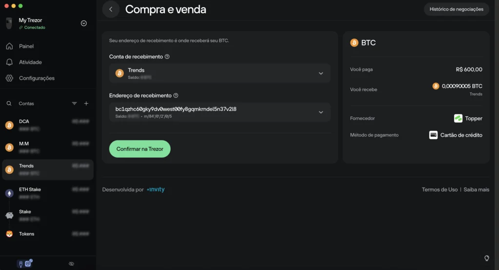 finalizando uma transacao na trezor