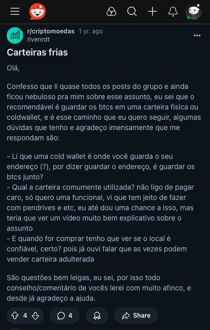 dúvidas de careira fria no reddit
