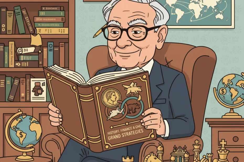 Warren Buffet lendo em sua cadeira