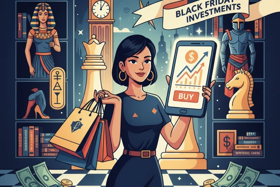 Mulher fazendo compras e investindo na Black Friday