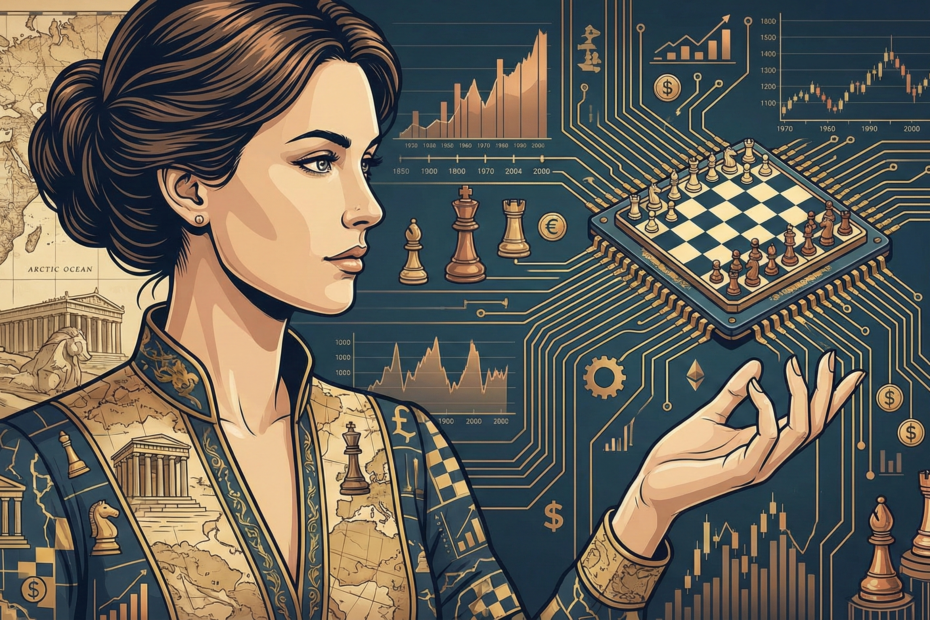 Mulher segurando um chip de computador na mão