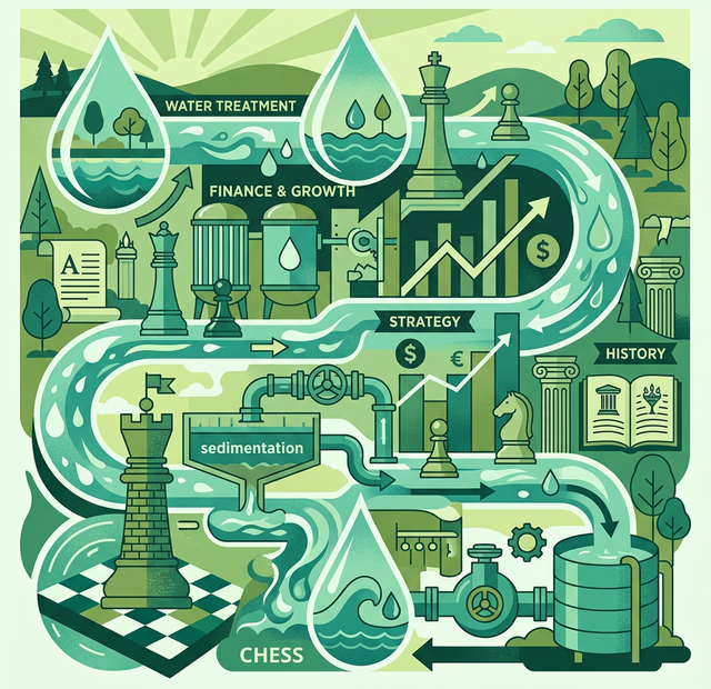 Ilustração verde com temática água histórico e financeiro para SBSP3 Sabesp Momentum 2024