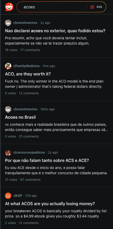 Printscreen sobre investimentos no reddit