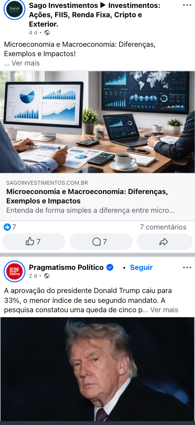 Printscreen sobre investimentos no facebook
