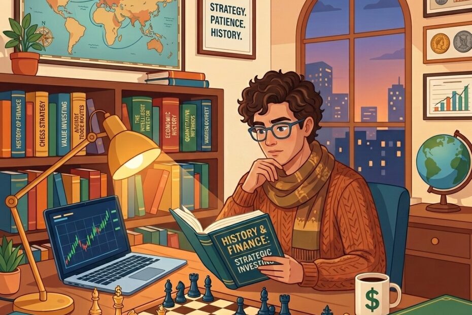 estudante lendo livro de invesitmentos