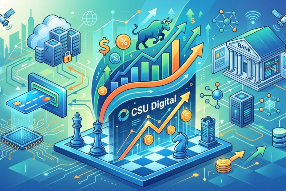 Ilustração vetorial em estilo xadrez e finanças representando a CSU Digital CSUD3