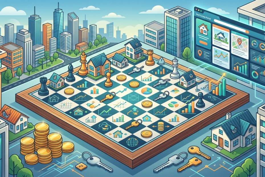 Ilustração vetorial em estilo xadrez e finanças representando a Lopes Consultoria LPSB3