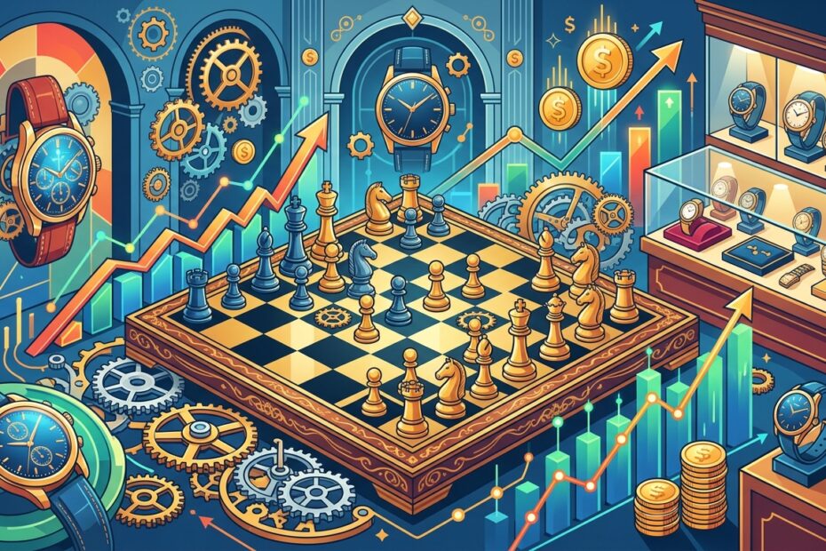 Ilustração vetorial em estilo xadrez e finanças representando o Grupo Technos TECN3