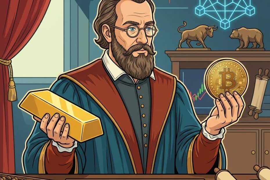 homem comparando ouro e bitcoin