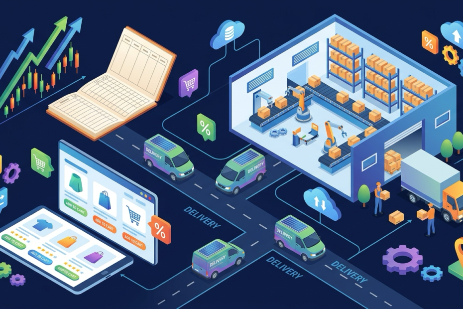 Ilustração vetorial de e-commerce e logística, xadrez e finanças de Infracommerce IFCM3