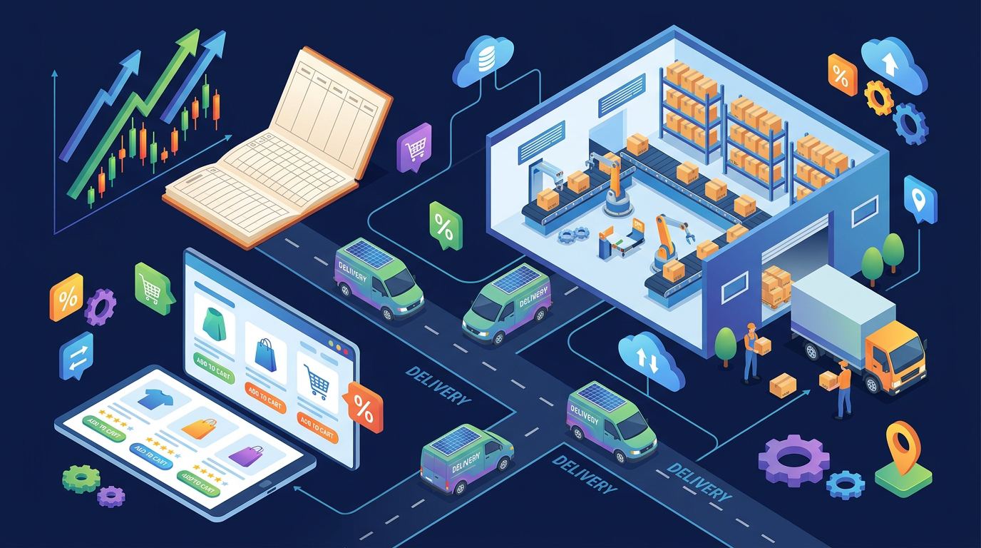 Ilustração vetorial de e-commerce e logística, xadrez e finanças de Infracommerce IFCM3