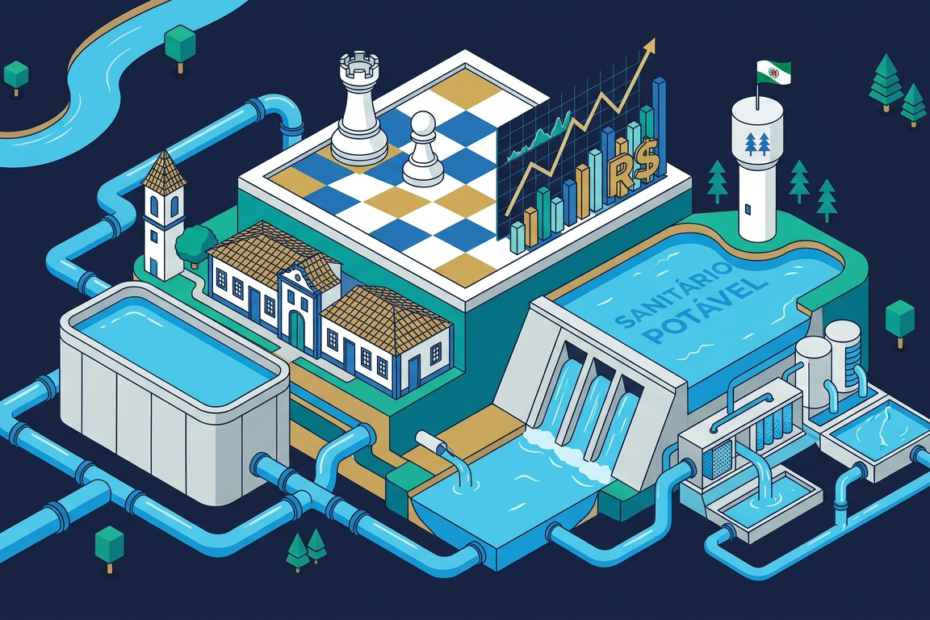 Ilustração vetorial de saneamento básico, tabuleiro de xadrez e gráficos financeiros de Sanepar SAPR3