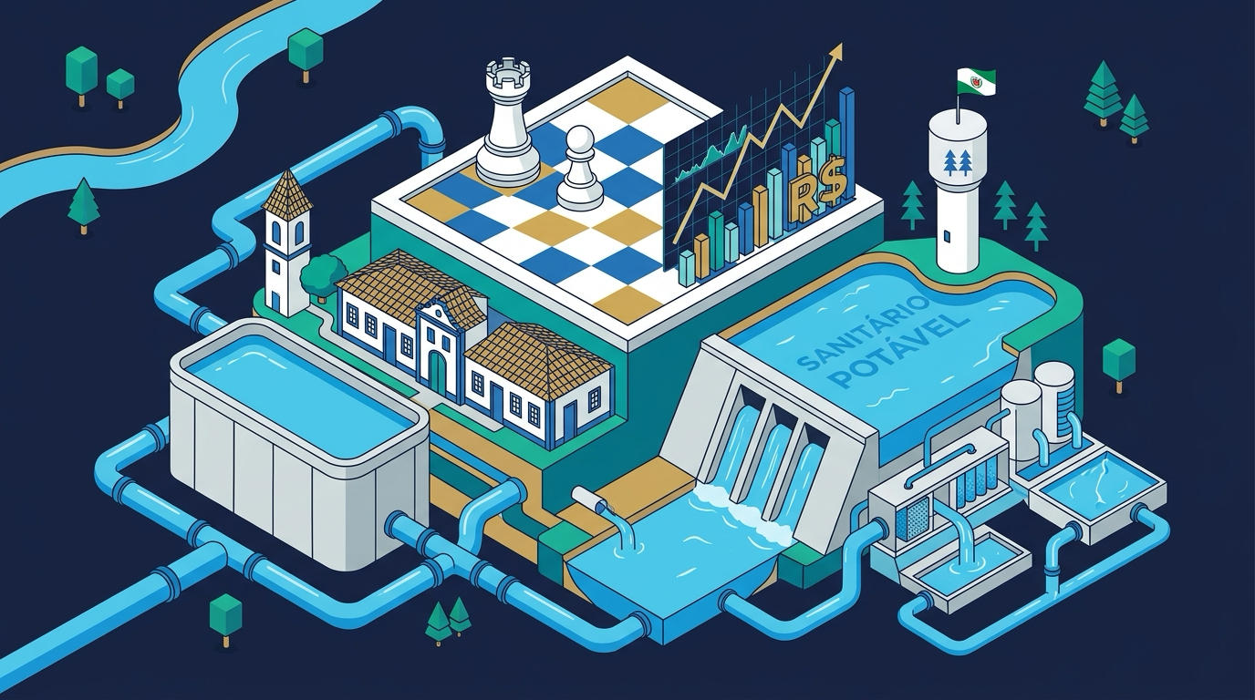 Ilustração vetorial de saneamento básico, tabuleiro de xadrez e gráficos financeiros de Sanepar SAPR3